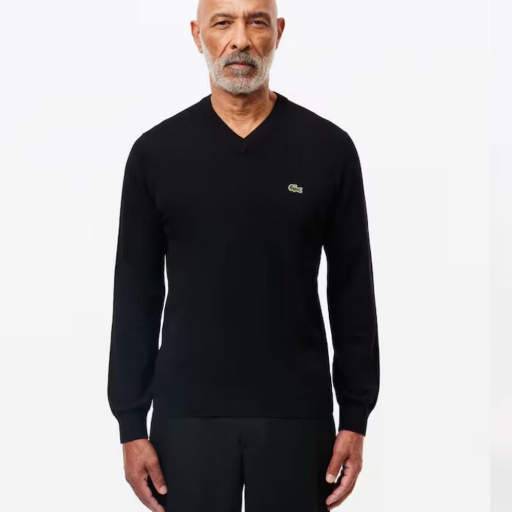 Lacoste Mens V-Neck Jersey Sweater - Black - XL